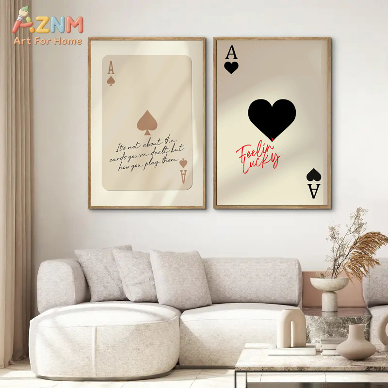 Retro Gaming Us - AZNM Pik-Ass Glücksbringer Leinwand-Wandkunst, Retro Spielkarten-Zitat