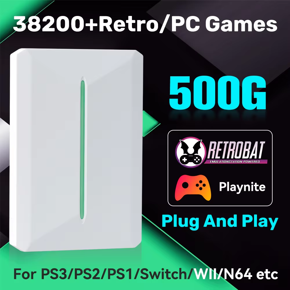 Retro Gaming Hdd - JMachen PR500G Retro-Spielefestplatte für Switch/PS3/PS2/PS1/N64/WII/SNES Tragbare