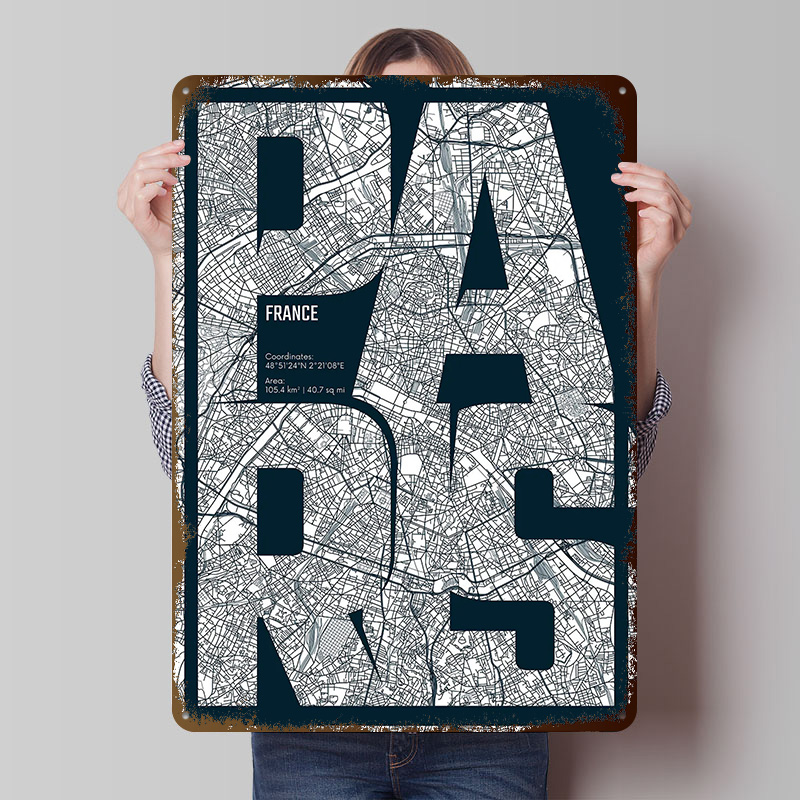Retro Gaming France - Paris Frankreich Karte Typografie Druckposter Maßgefertigte