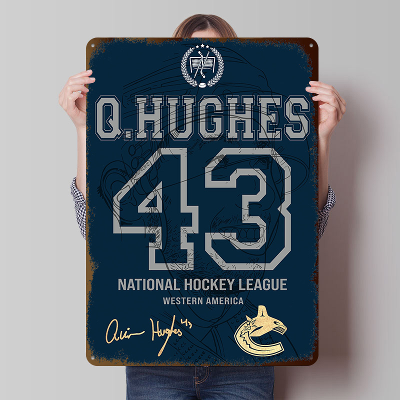 Retro Gaming Vancouver - Quinn Hughes 43 Vancouver Metallposter, individuelle