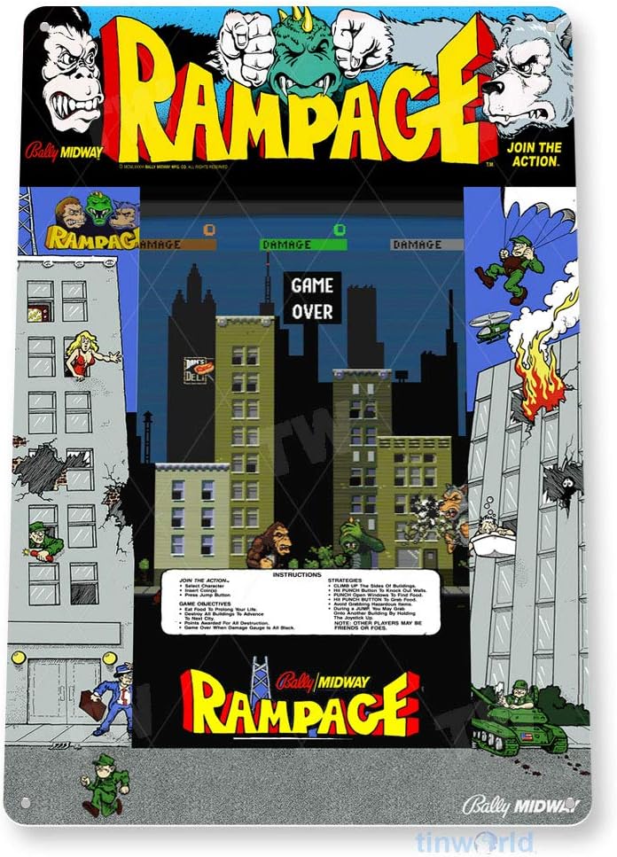 Retro Gaming Shops - ZINNSCHILD Rampage Arcade Schild Game Room