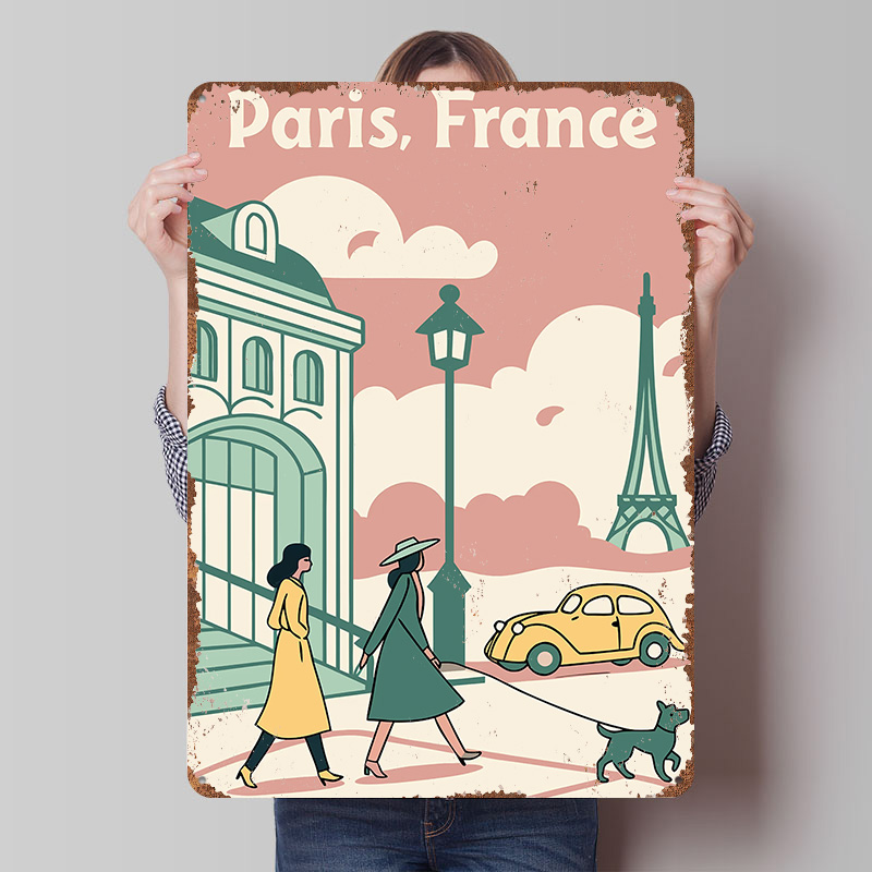Retro Gaming France - Paris Frankreich Reise-Poster, personalisiertes Retro-Wandkunst-Poster, Vintage-Metallschilder